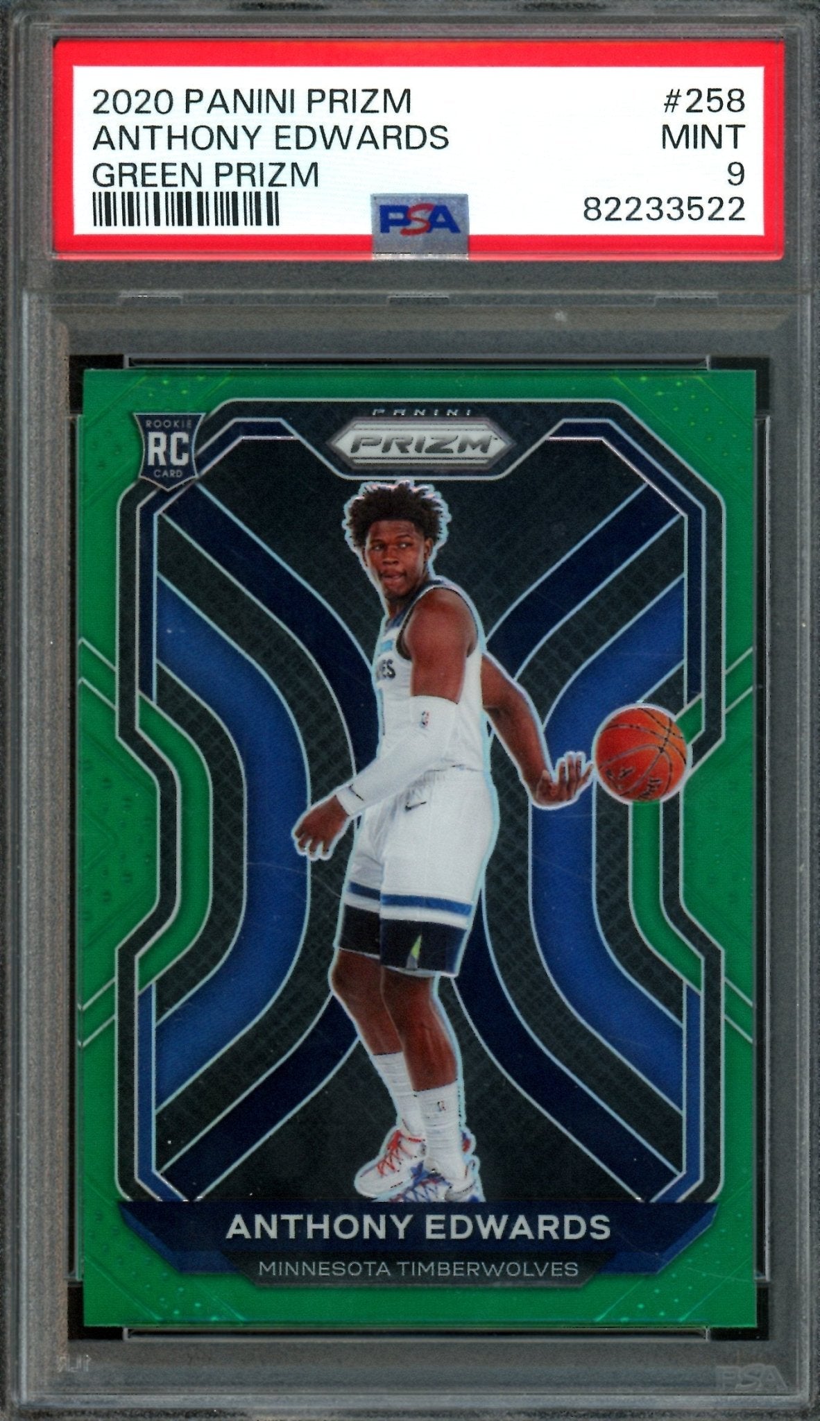 2020 Panini Prizm Anthony Edwards Green Rookie PSA 9 Timberwolves