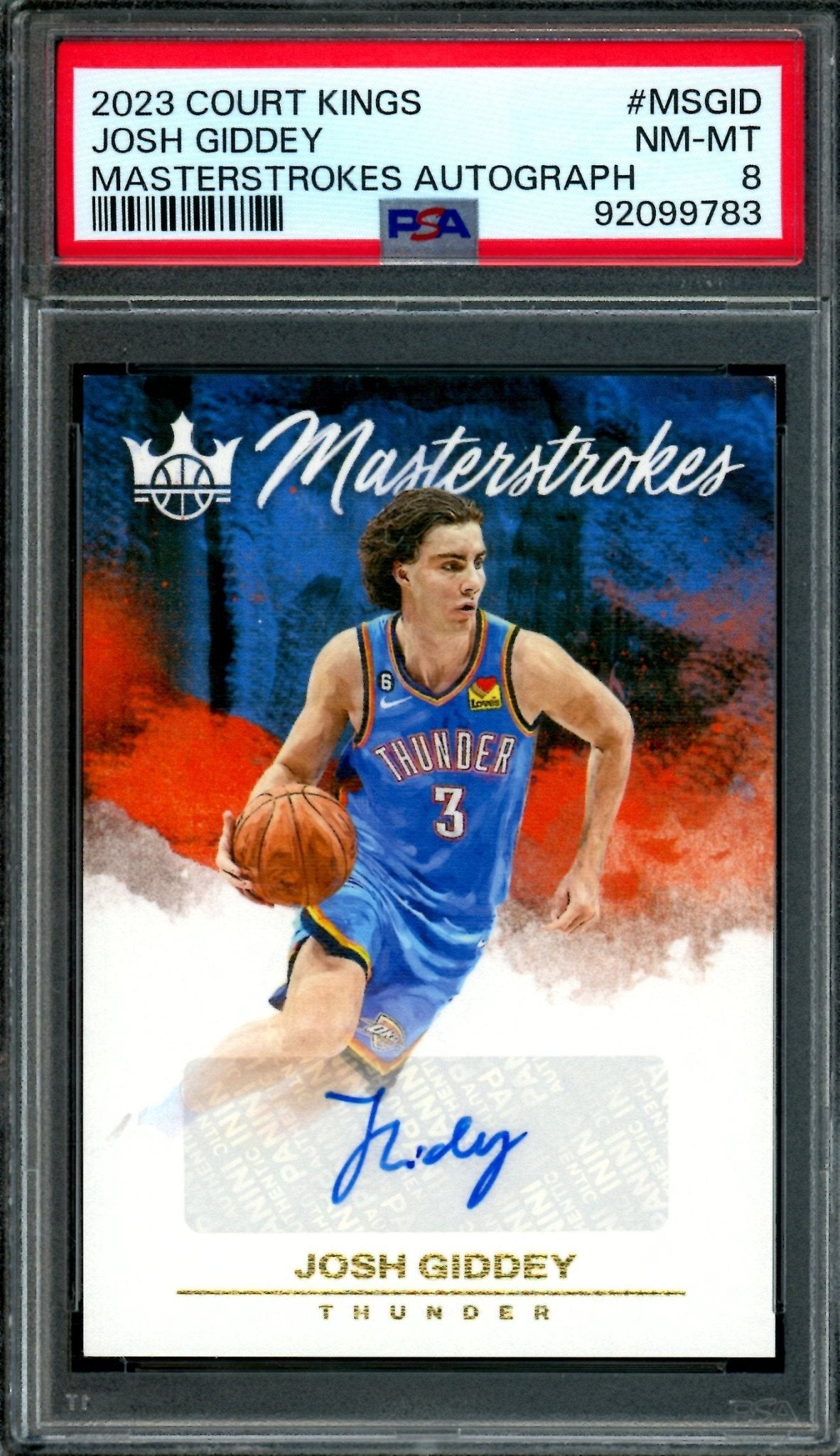 2023 Panini Court Kings Josh Giddey Masterstrokes Autograph PSA 8 Thunder / Bulls