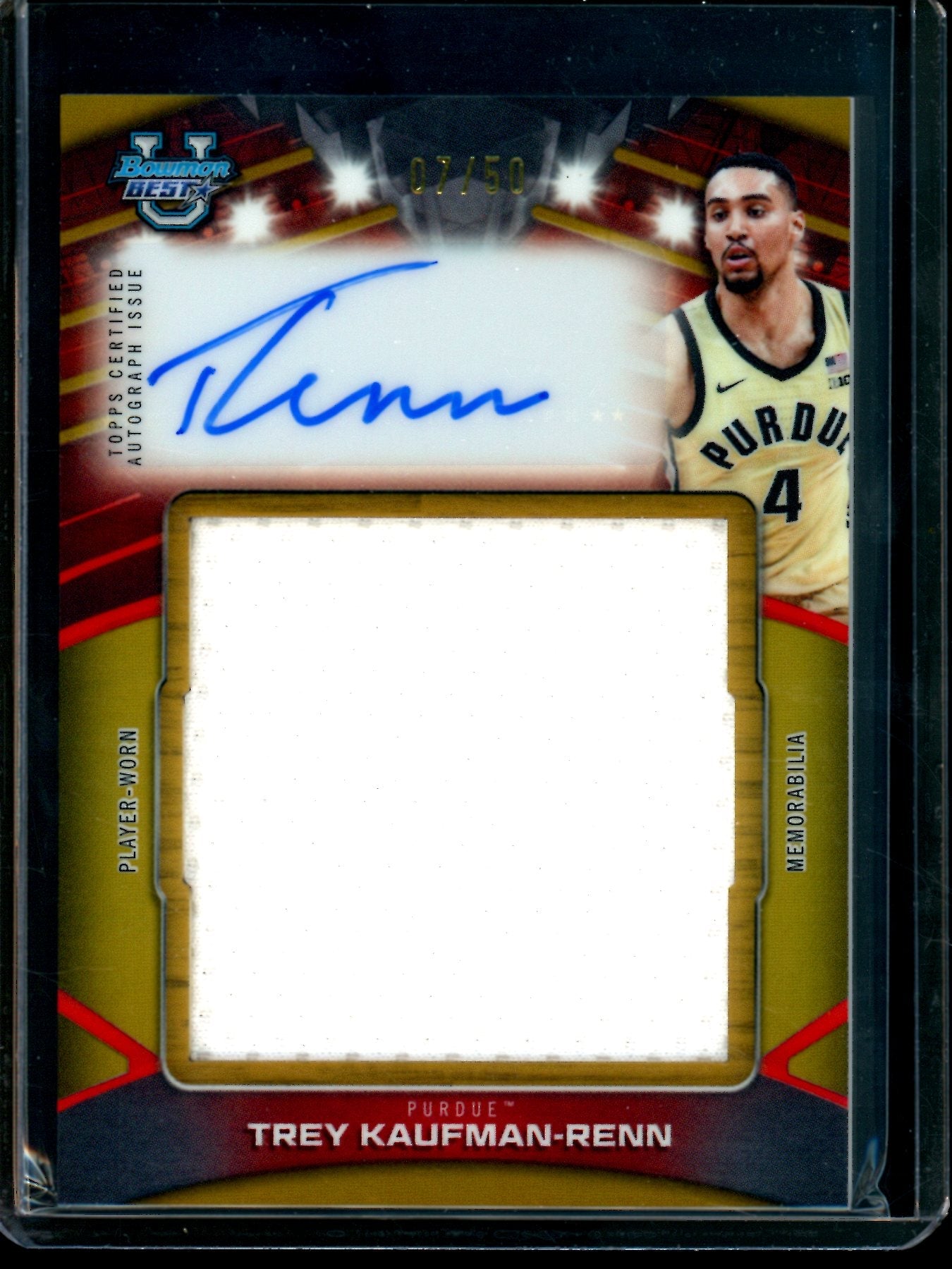 2026 Bowmans Best U Trey Kaufman-Renn Prospect Relic Autograph Gold /50 Purdue