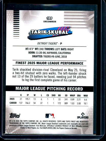 2026 Topps Finest Tarik Skubal Gold Refractor /50 Tigers