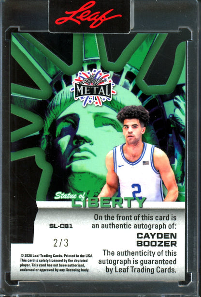 2026 Leaf Metal Cayden Boozer Statue Of Liberty Autograph /3 Encased Duke