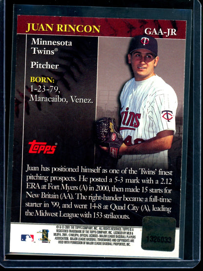 2001 Topps Flagship Juan Rincon Gold Anniversary Prospect Autograph Twins