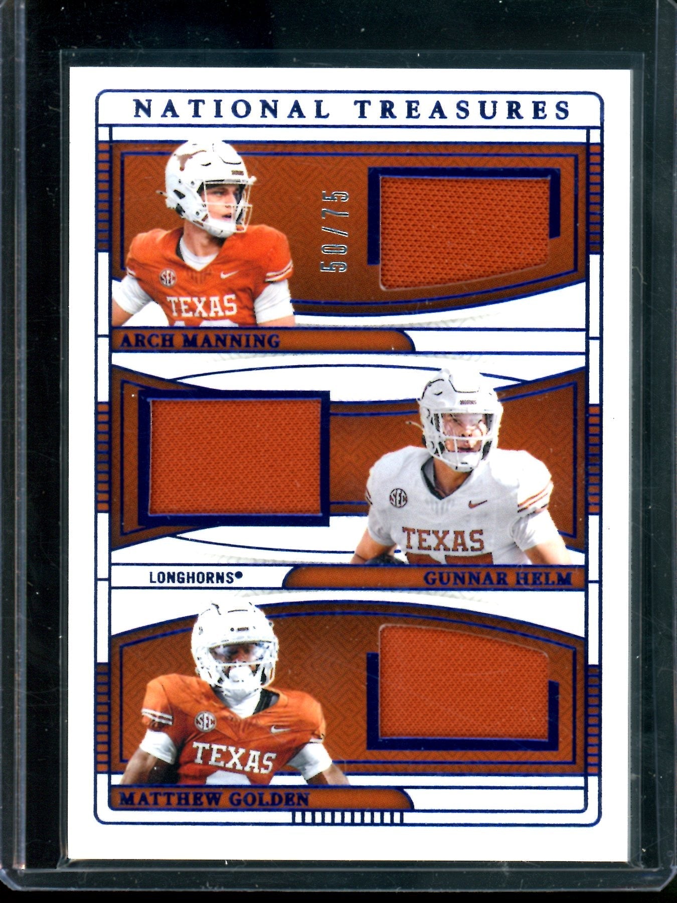 2025 Panini National Treasures Manning / Helm / Golden Team Trio Materials Longhorns
