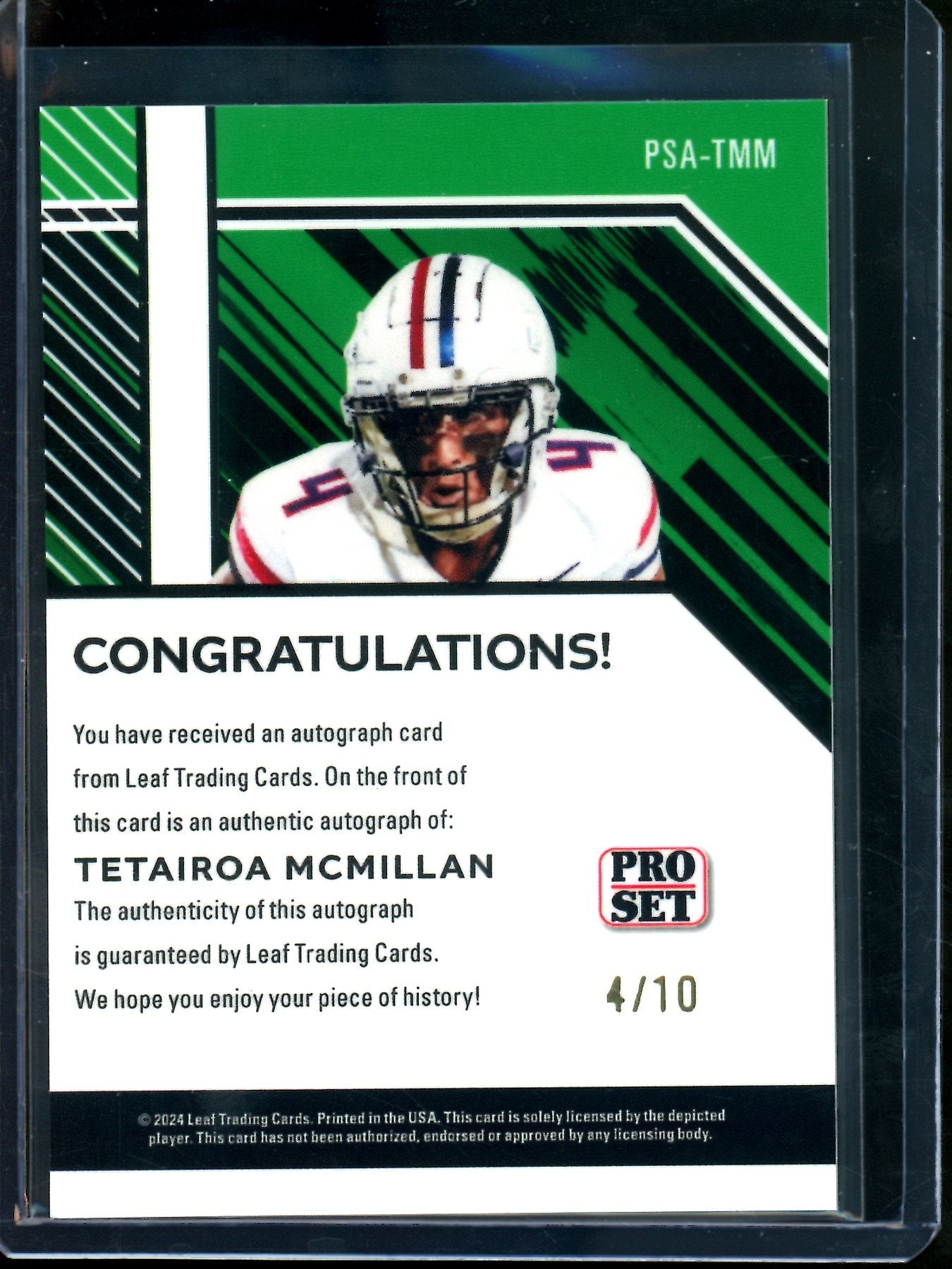 2024 Leaf Pro Set Tetairoa McMillan Blue Shimmer Rookie Autograph /10 Panthers