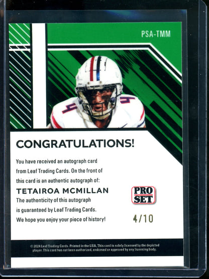 2024 Leaf Pro Set Tetairoa McMillan Blue Shimmer Rookie Autograph /10 Panthers