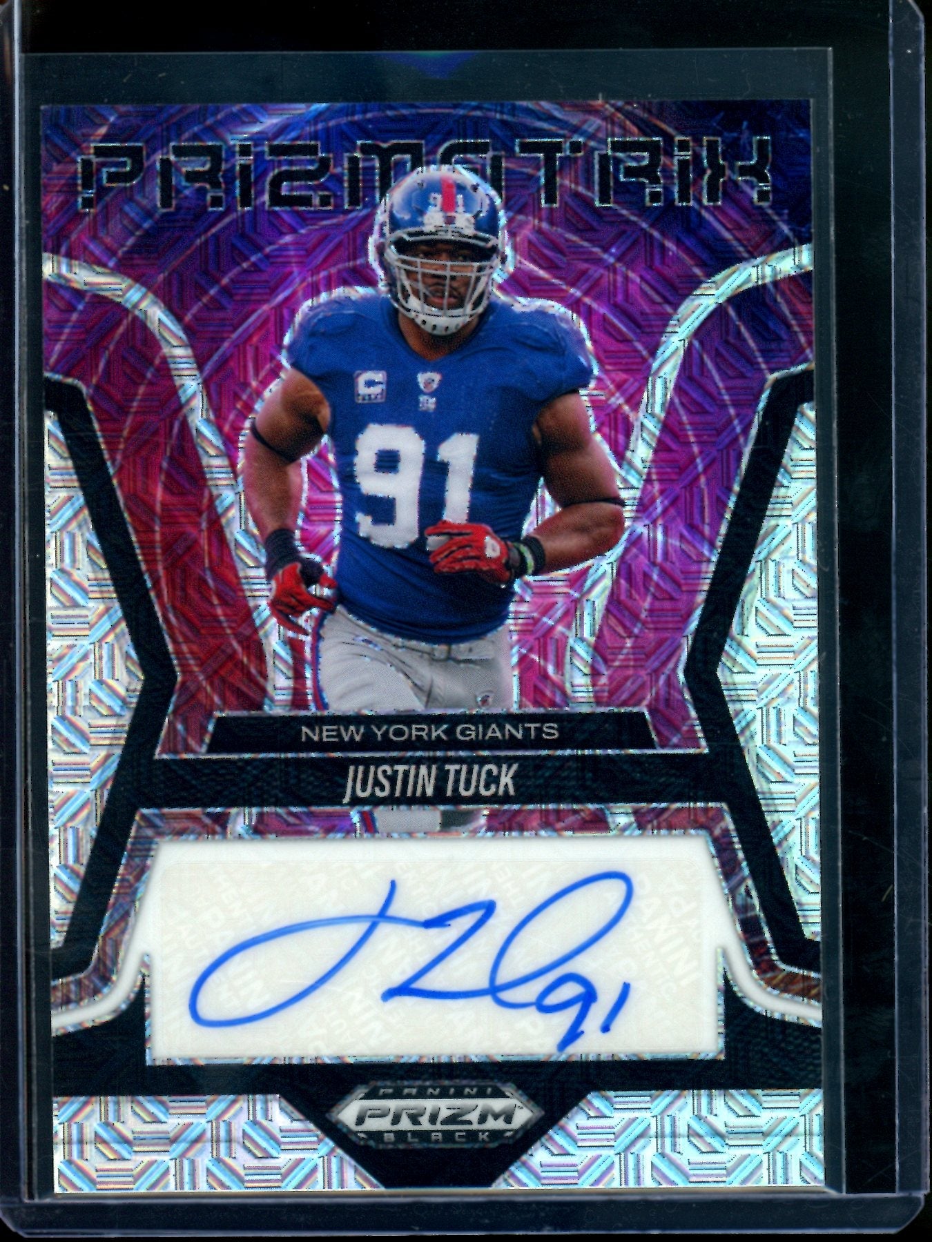 2025 Panini Prizm Black Justin Tuck Mojo Prizmatrix Autograph /25 Giants