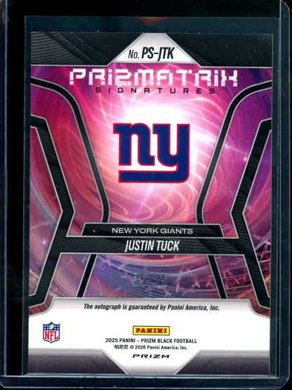 2025 Panini Prizm Black Justin Tuck Mojo Prizmatrix Autograph /25 Giants
