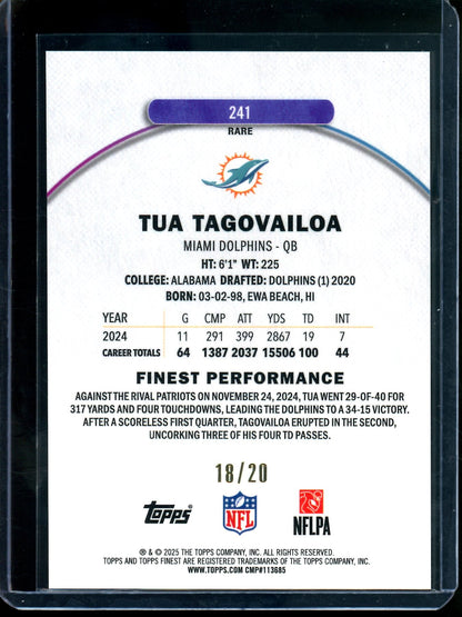 2025 Topps Finest Tua Tagovailoa Gold Rare /20 Dolphins