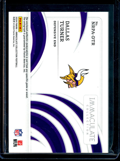 2024 Panini Immaculate Dallas Turner Rookie Patch Autograph /99 Vikings