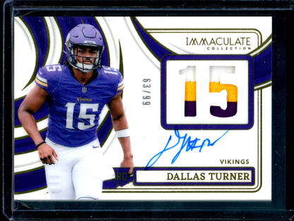 2024 Panini Immaculate Dallas Turner Rookie Patch Autograph /99 Vikings