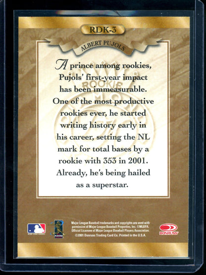 2001 Panini Donruss Albert Pujols Diamond Kings Rookie Cardinals