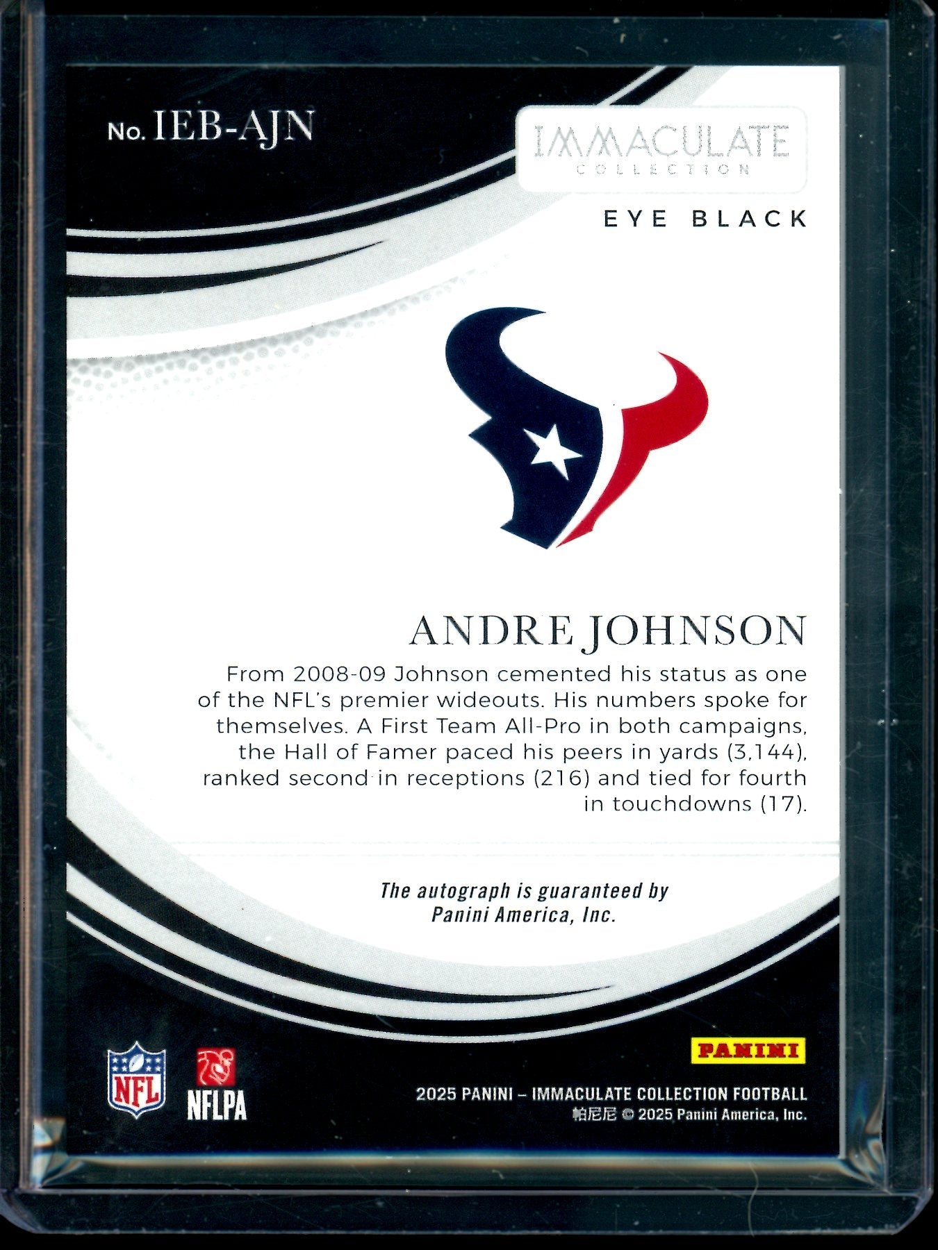 2025 Panini Immaculate Andre Johnson Eye Black Autograph /49 Texans
