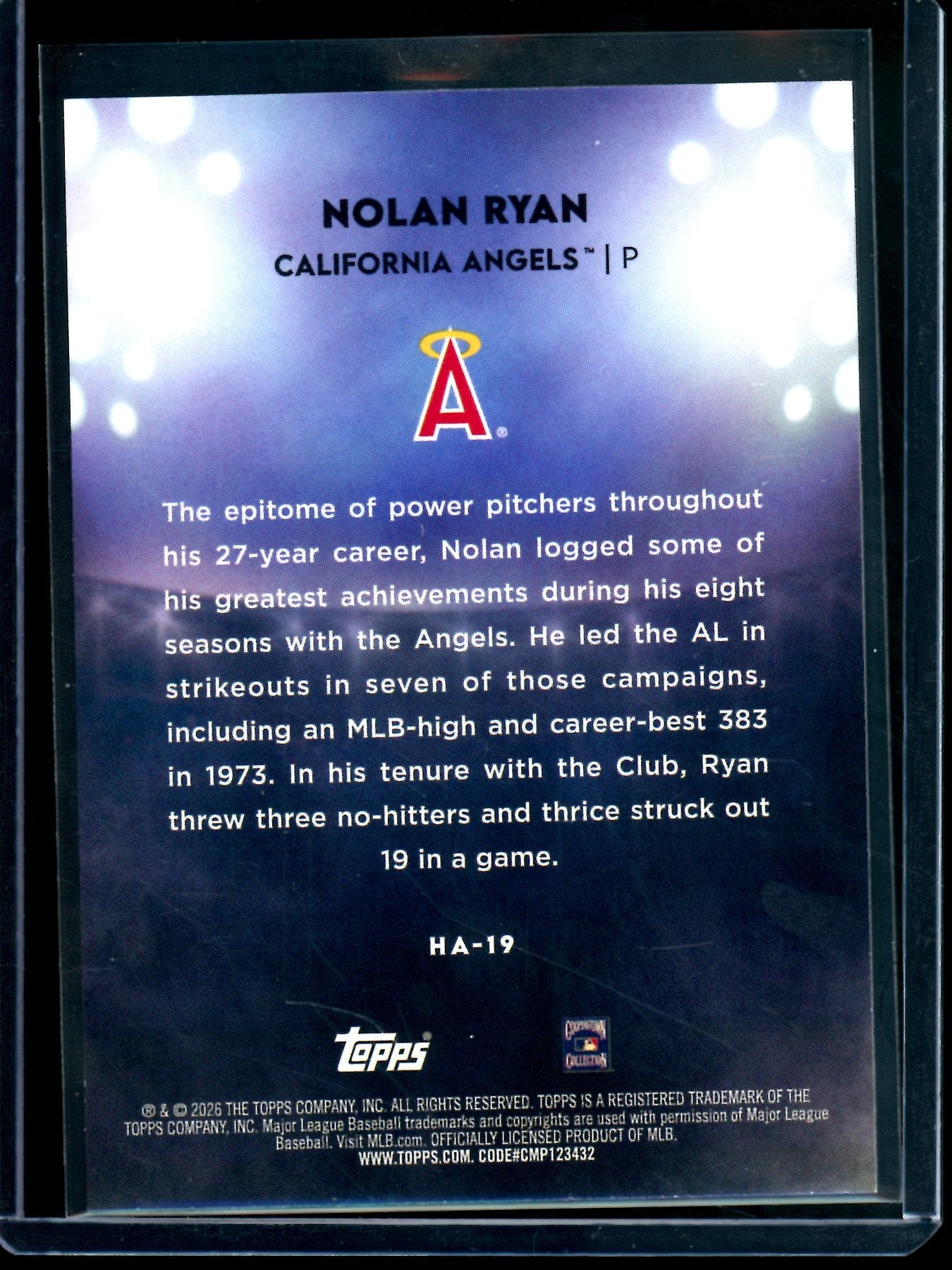 2026 Topps Nolan Ryan Home Field Advantage SP Angels