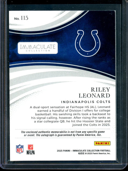 2025 Panini Immaculate Riley Leonard Rookie Patch Autograph /99 Colts