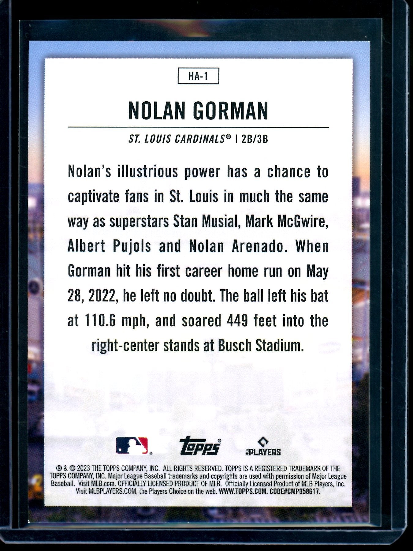 2023 Topps Flagship Nolan Gorman Home Field Advanatge SP Cardinals