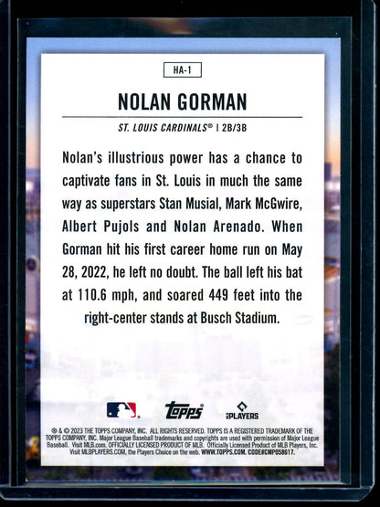2023 Topps Flagship Nolan Gorman Home Field Advanatge SP Cardinals