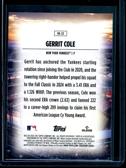 2025 Topps Flagship Gerrit Cole Home Field Advantage SP Yankees