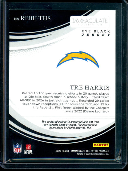2025 Panini Immaculate Tre Harris Gold Eye Black Patch Autograph /15 Chargers