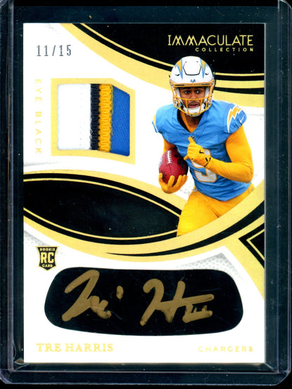 2025 Panini Immaculate Tre Harris Gold Eye Black Patch Autograph /15 Chargers