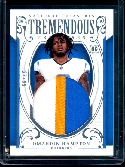 2025 Panini National Treasures Omarion Hampton Tremendous Treasures Rookie Relic /99 Chargers