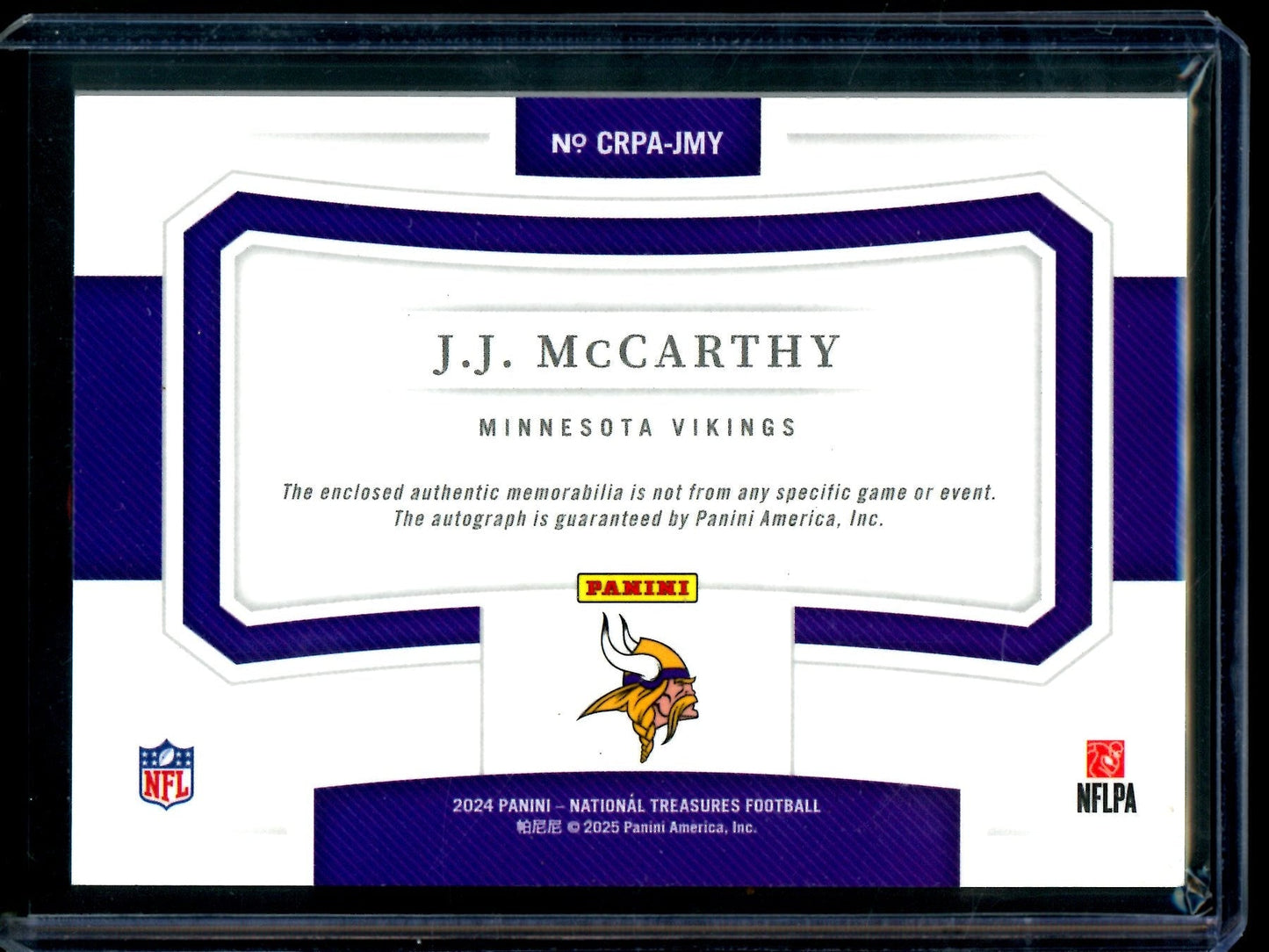 2024 Panini National Treasures JJ McCarthy Crossover Rookie Patch Autograph /99 Vikings