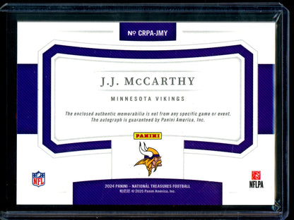 2024 Panini National Treasures JJ McCarthy Crossover Rookie Patch Autograph /99 Vikings