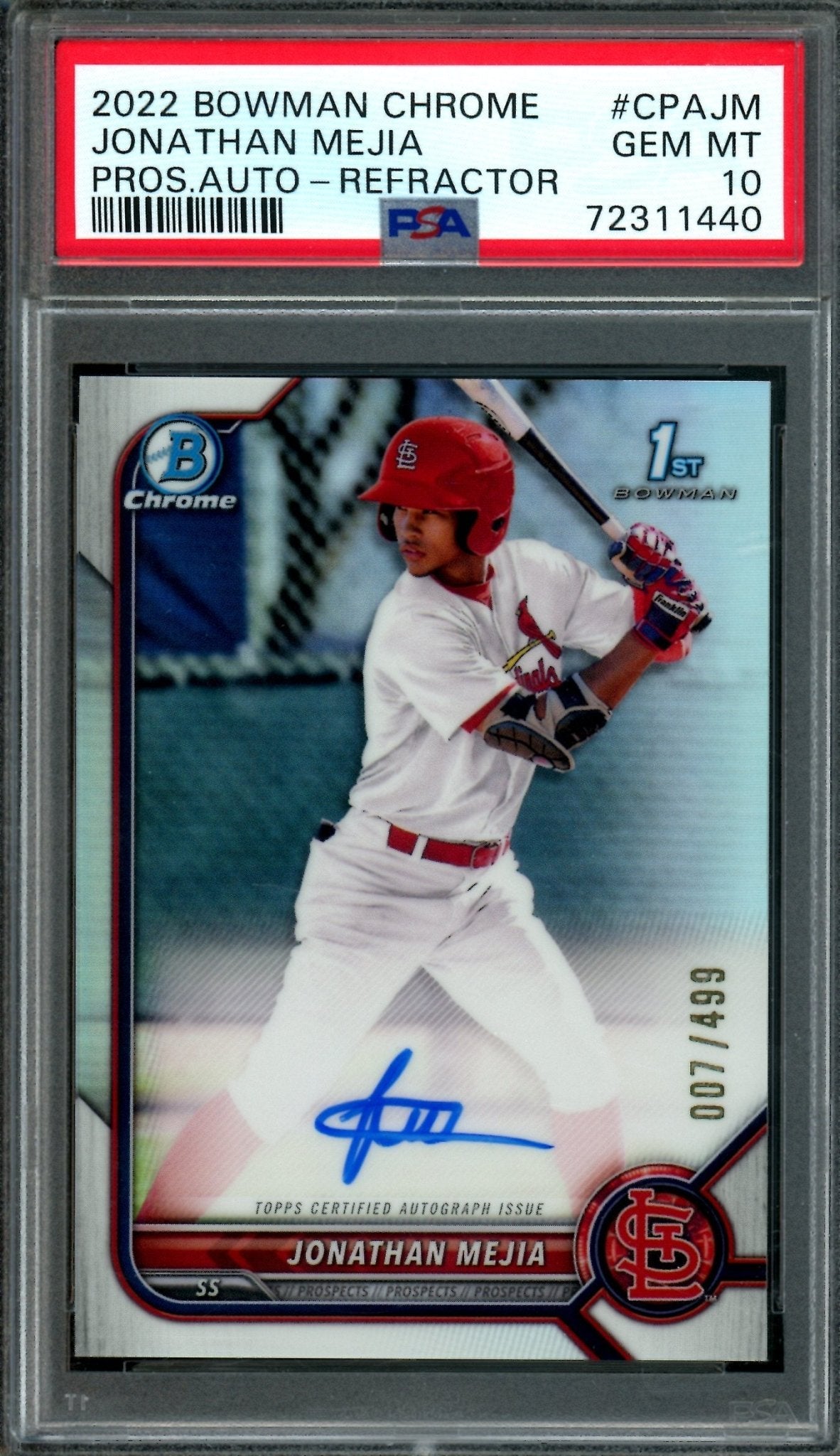 2022 Topps Chrome Jonathan Mejia 1st Refractor Autograph /499 PSA 10 Cardinals