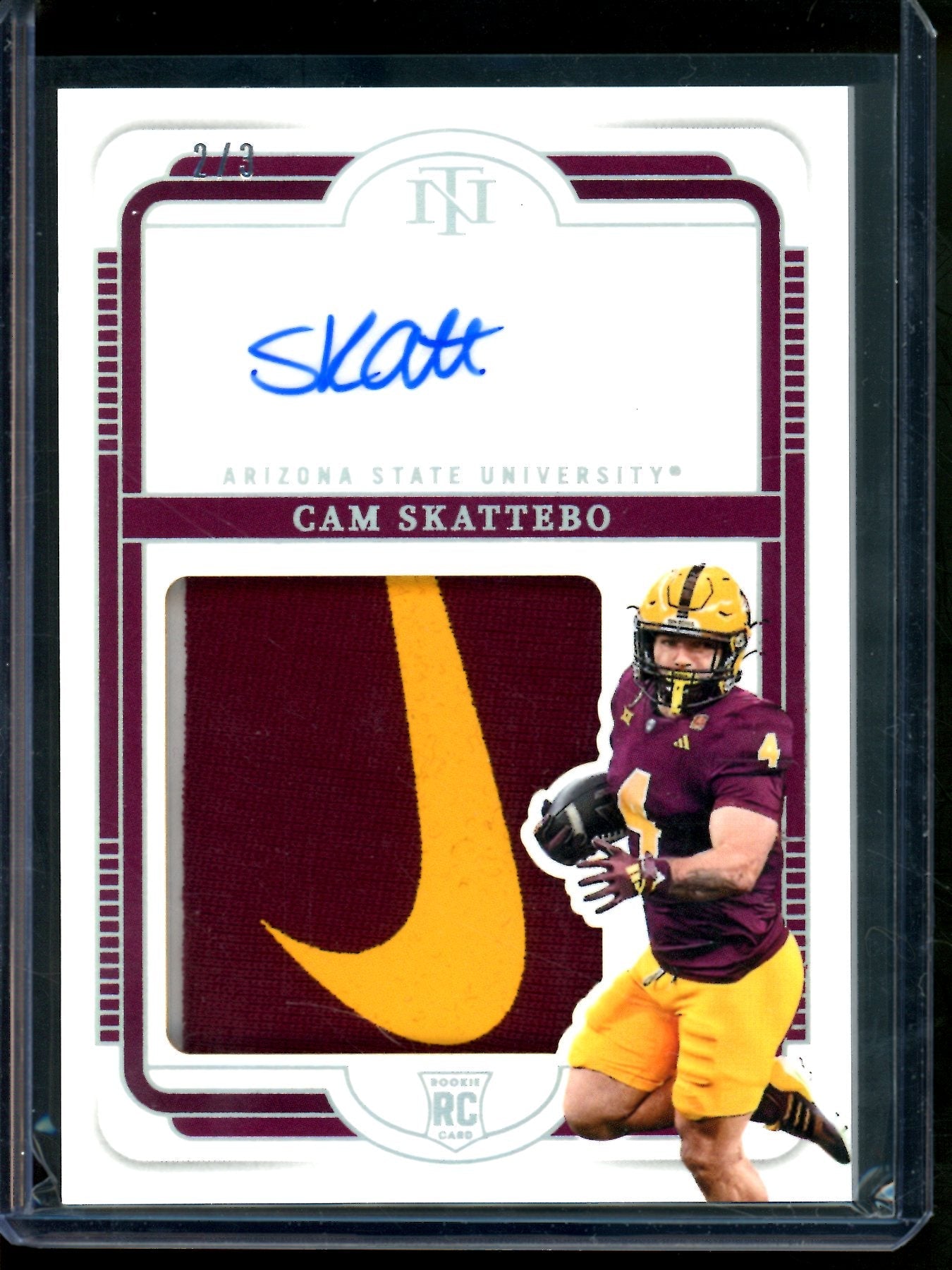 2025 Panini National Treasures Cam Skattebo Nike Swoosh Rookie Patch Autograph /3 Arizona