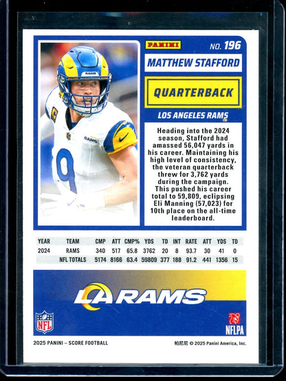 2025 Panini Score Matthew Stafford Alien SP Rams