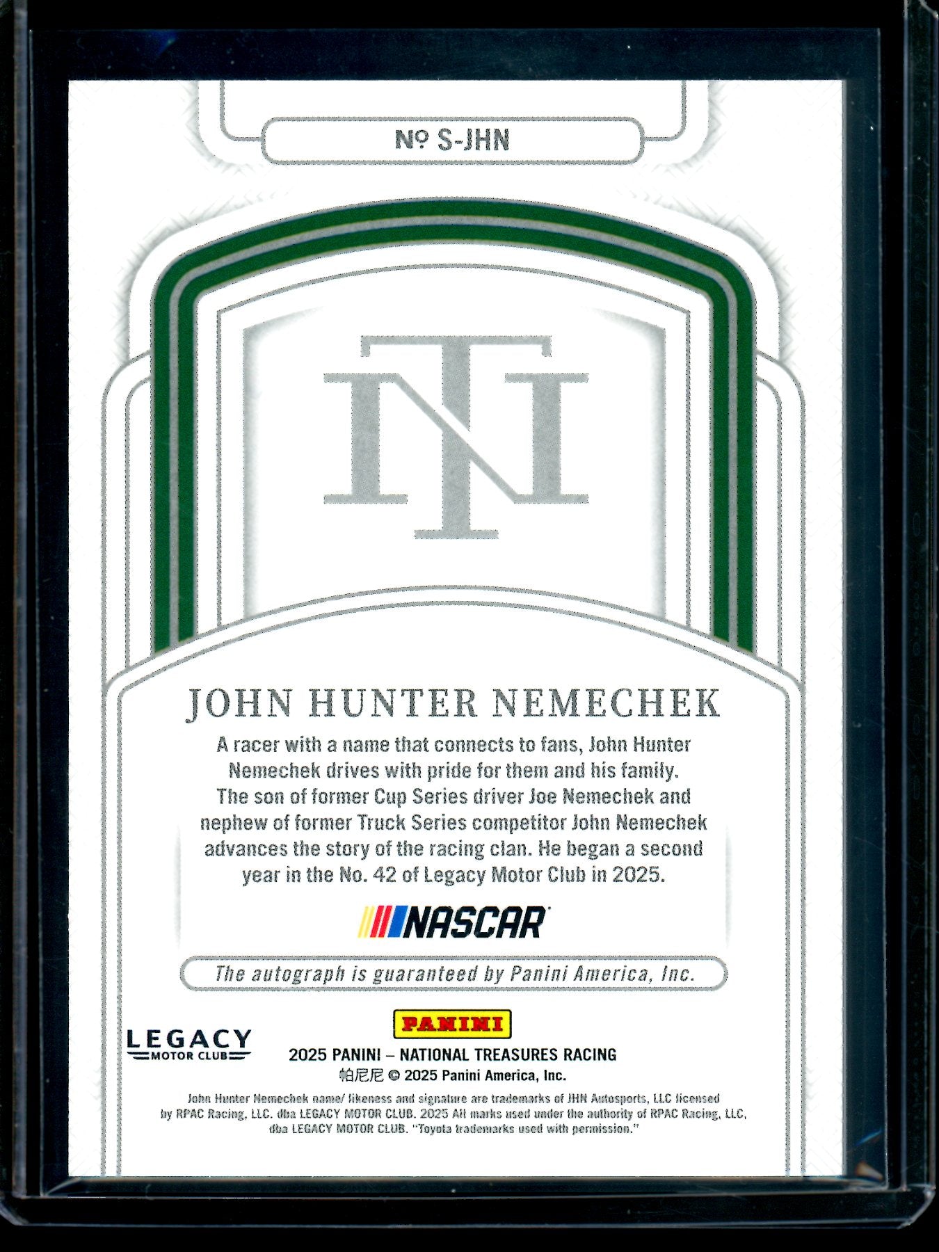 2025 Panini National Treasures John Hunter Nemechek Autograph /10