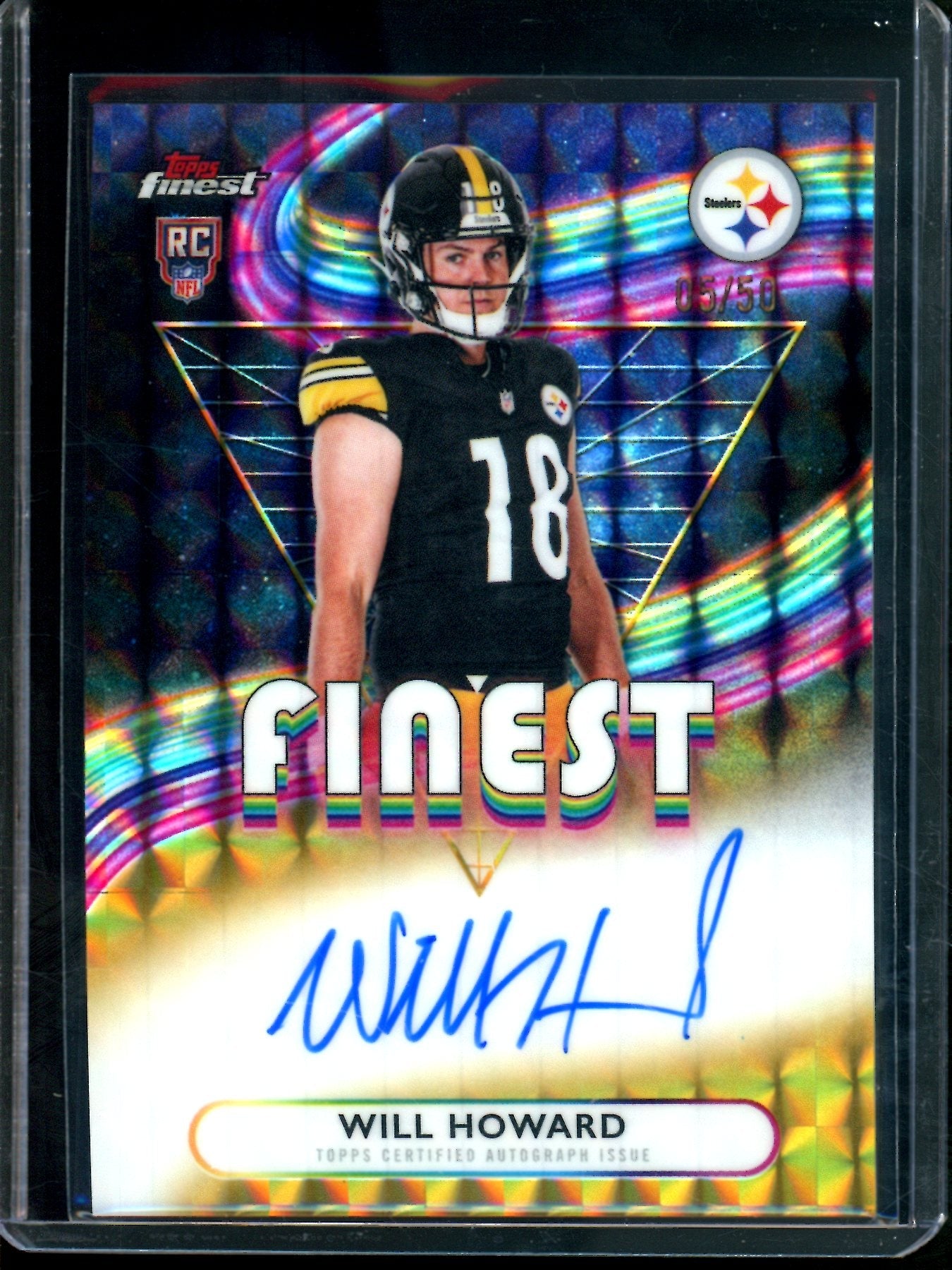 2025 Topps Finest Will Howard Finest Rookie Autograph Gold Geometric /50 Steelers