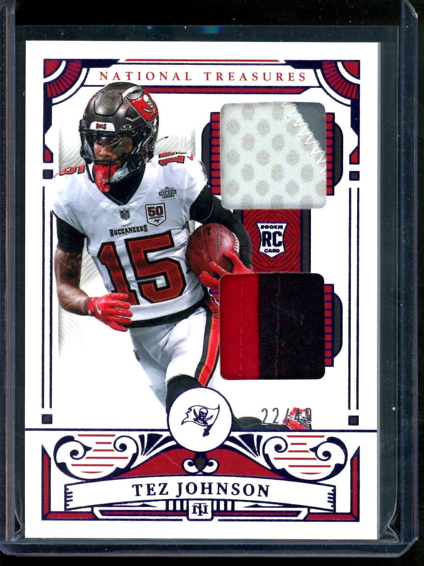 2025 Panini National Treasures Tez Johnson Dual Patch Rookie /49 Buccaneers