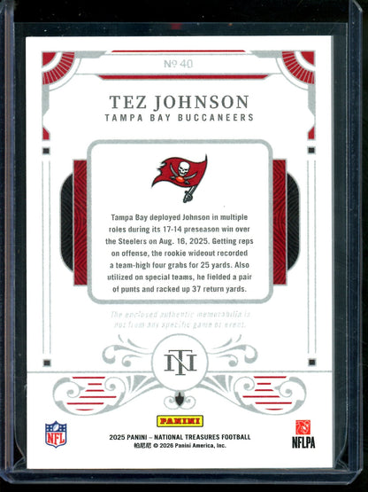 2025 Panini National Treasures Tez Johnson Dual Patch Rookie /49 Buccaneers