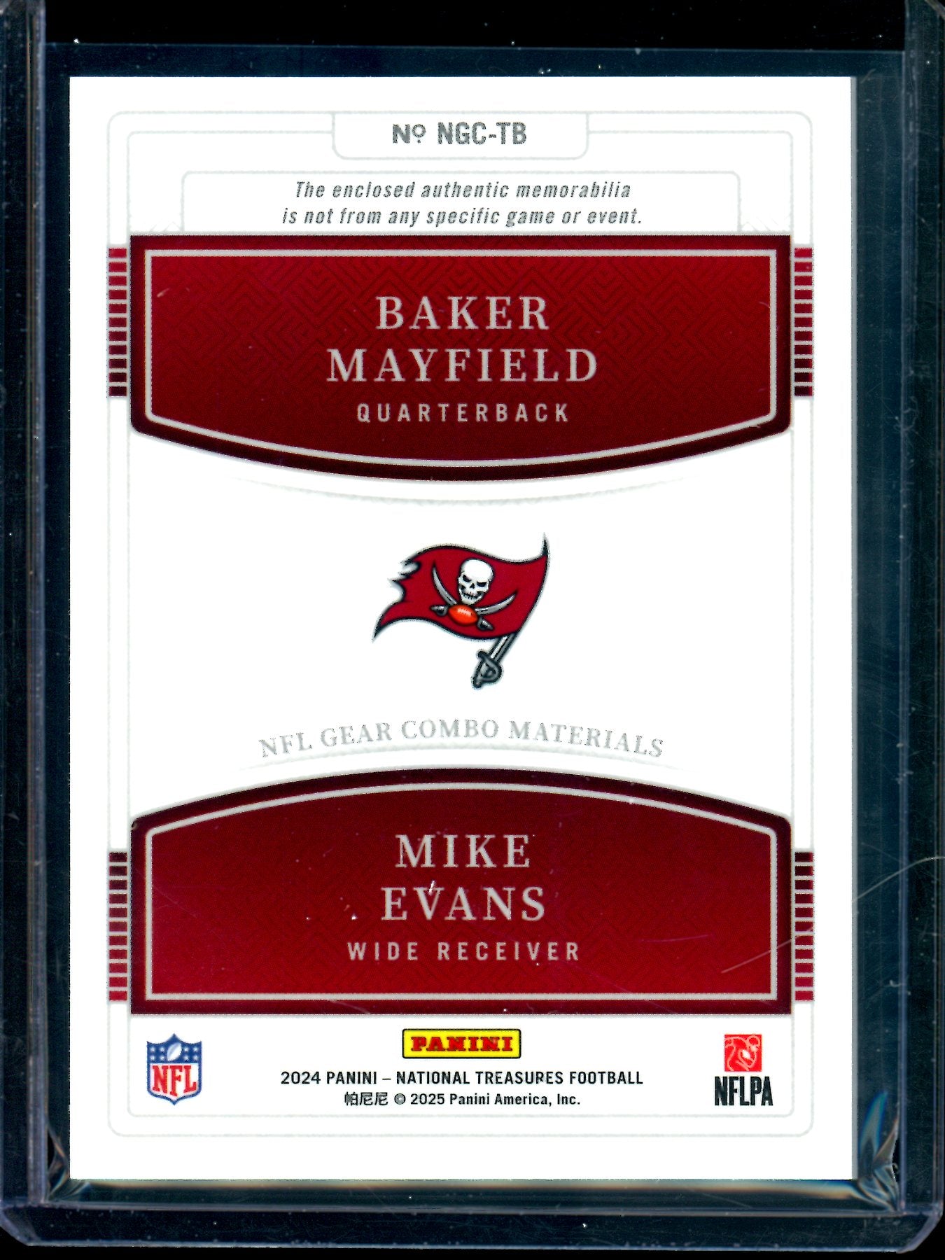 2024 Panini National Treasures Baker Mayfield / Mike Evans Dual Relic /99 Buccaneers