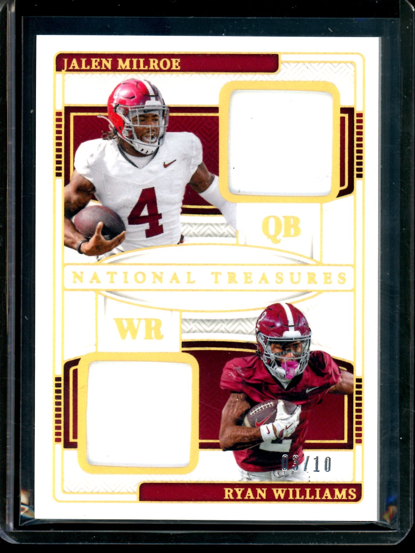 2025 Panini National Treasures Jalen Milroe / Ryan Williams Dual Gold Relic /10 Alabama