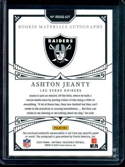 2025 Panini National Treasures Ashton Jeanty Rookie Materials Autographs /99 Raiders