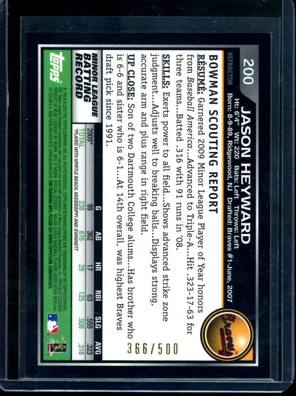 2010 Bowman Chrome Jason Heyward Refractor Rookie Autograph /500 Braves