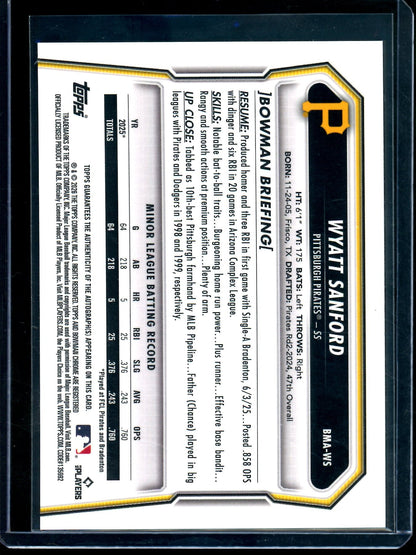2026 Bowman Chrome Wyatt Sanford Mojo Autograph Refractor Pirates