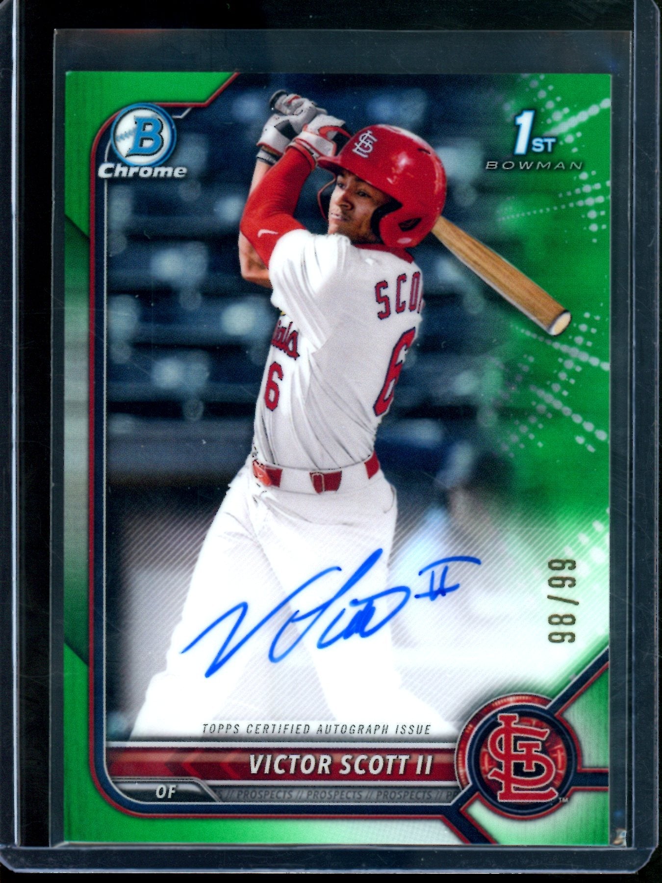 2022 Bowman Chrome Victor Scott II 1st Green Autograph /99 Cardinals
