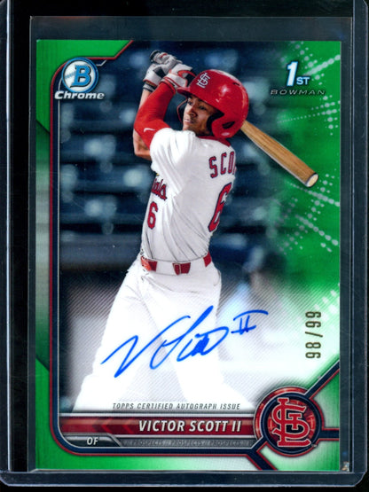 2022 Bowman Chrome Victor Scott II 1st Green Autograph /99 Cardinals