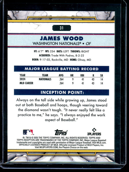 2026 Topps Inception James Wood Rookie Yellow /199 Nationals