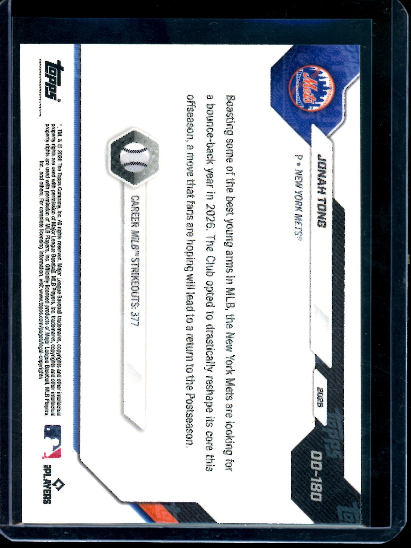 2026 Topps Now Jonah Tong Road to Opening Day Rookie /26 Mets