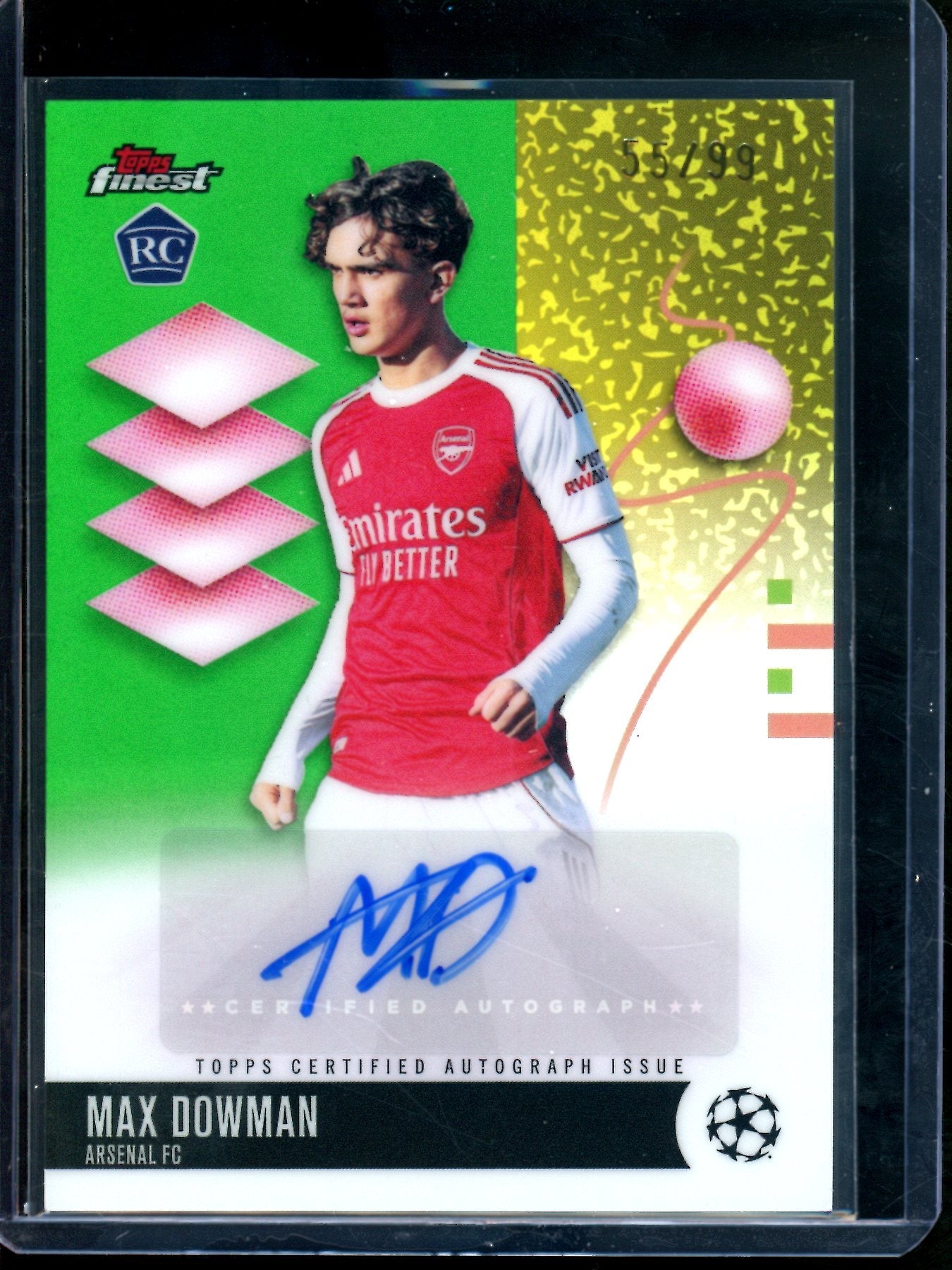 2026 Topps Finest Max Dowman Green Rookie Autograph /99 Arsenal FC