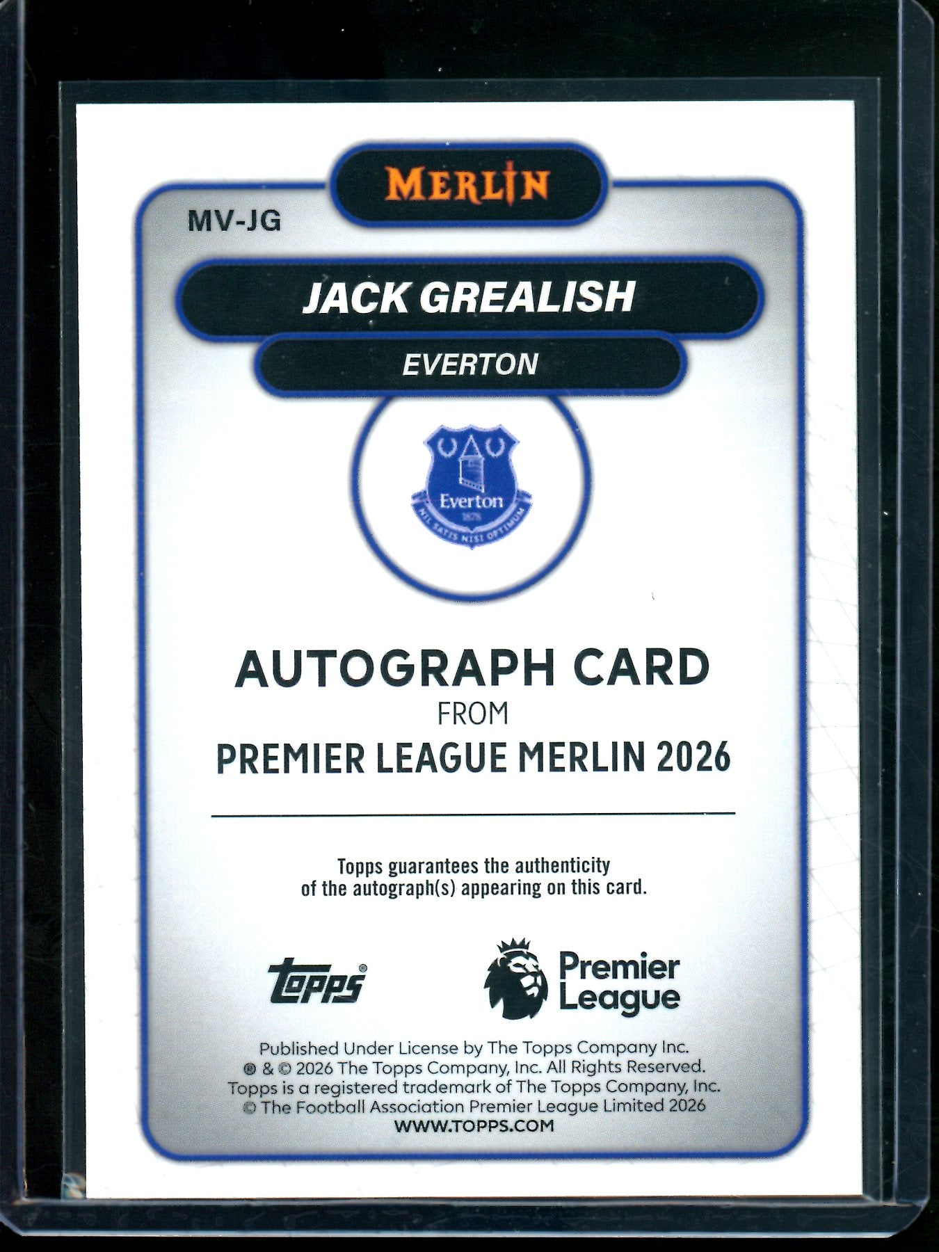 2026 Topps Merlin Jack Grealish Refractor Autograph Everton FC