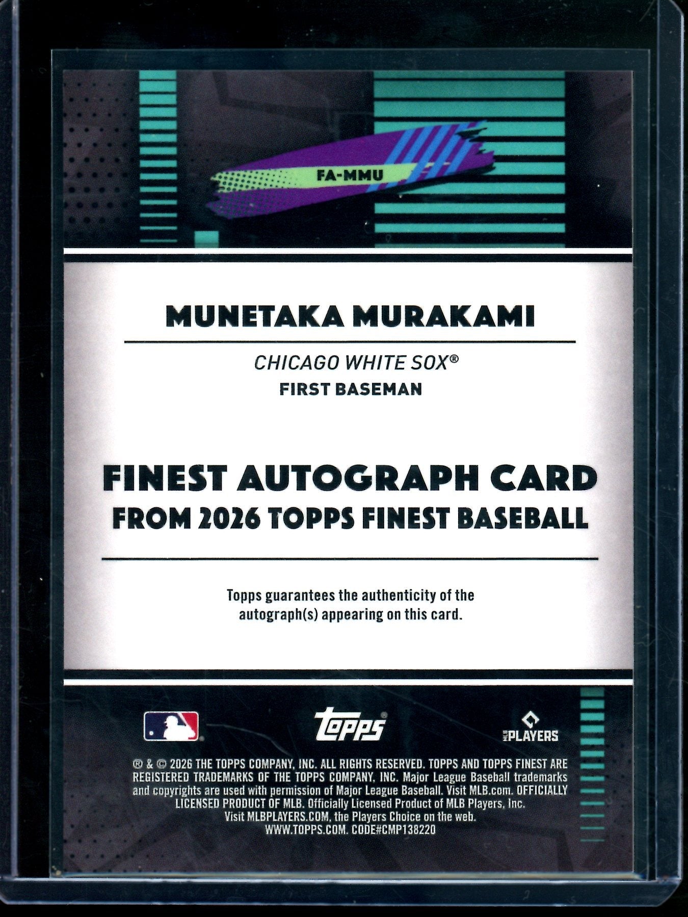 2026 Topps Finest Munetaka Murakami Blue Refractor Rookie Autograph /150 White Sox