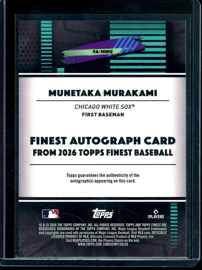 2026 Topps Finest Munetaka Murakami Blue Refractor Rookie Autograph /150 White Sox