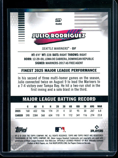 2026 Topps Finest Julio Rodriguez Black Refractor Rare /10 Mariners