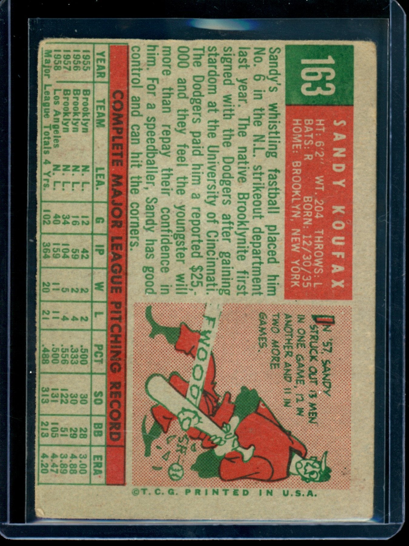1959 Topps Sandy Koufax #163 Dodgers (A)