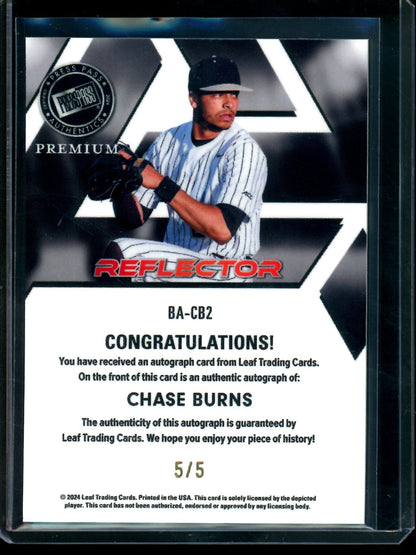 2024 Leaf Press Pass Chase Burns Reflector Rookie Autograph Gold /5 Reds
