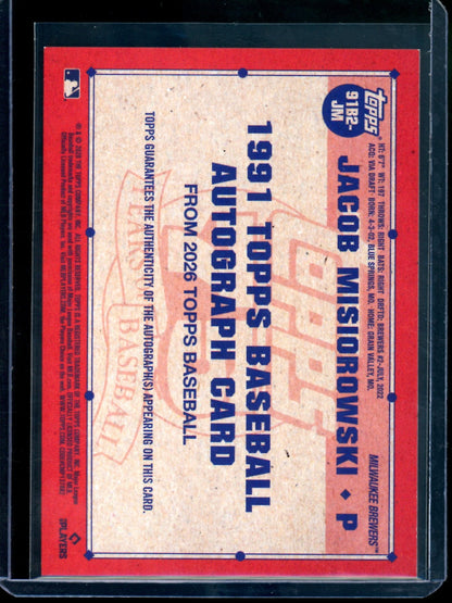 2026 Topps Flagship Jacob Misiorowski 1991 Rookie Autograph Brewers